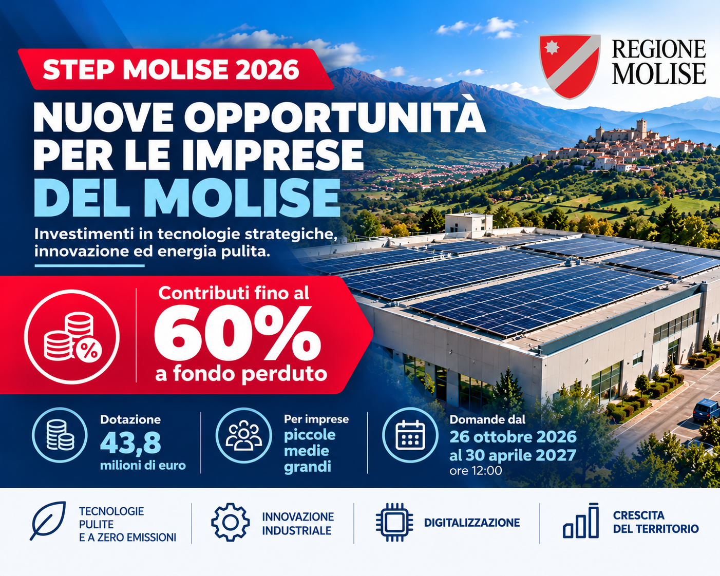 STEP Molise 2026: fino al 60% a fondo perduto per le imprese che investono nelle tecnologie pulite